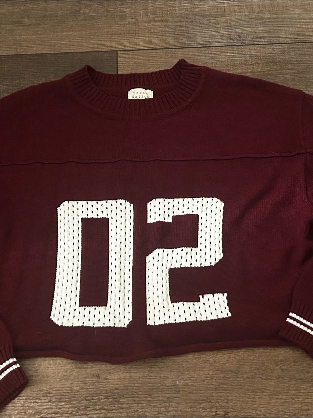 Vintage style Urban nation  Maroon Knit Sweater with White '02' Graphic